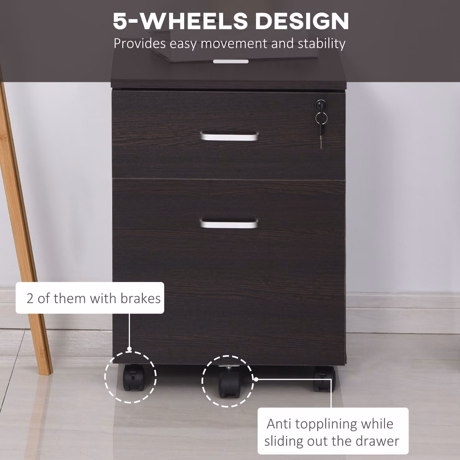 Vinsetto Mobile File Cabinet with 2 Locking Drawers and Castors, Black – 7