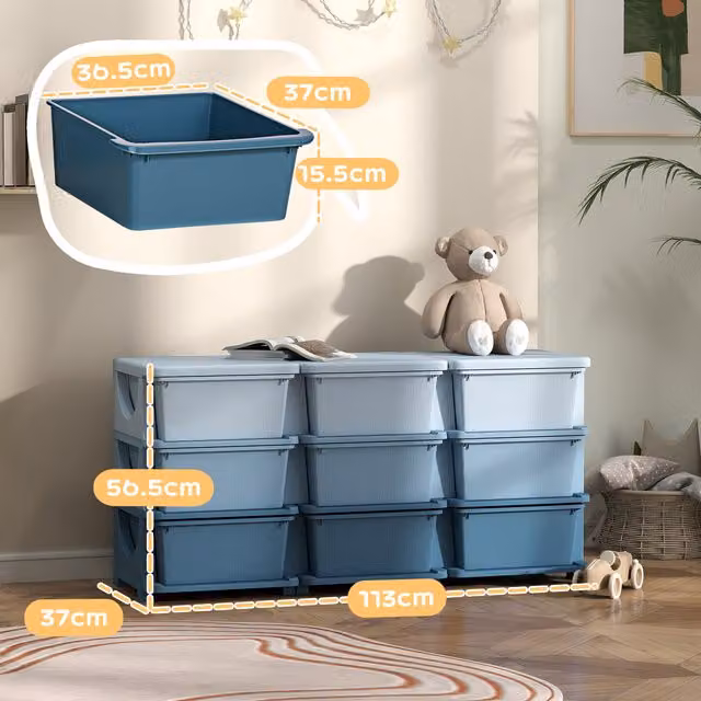 HOMCOM 3 Tier Kids Storage Chest with Drawers in Blue