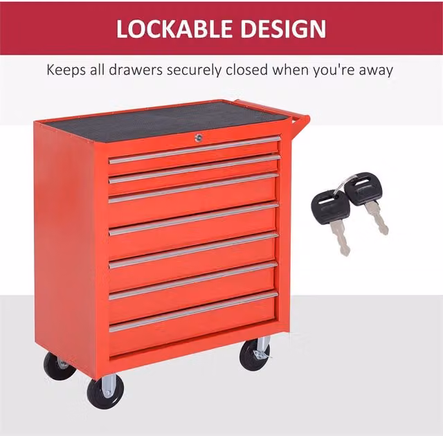 NESTLUNE Red Roller Tool Cabinet with 7 Drawers, W: 100 cm, D: 15 cm, H: 15 cm