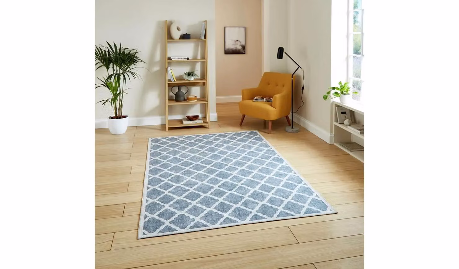 Think Rugs Grey Geometric Washable Flatweave Rectangular Rug W: 122 cm, L: 170 cm