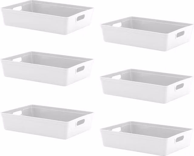 Simpa Set of 6 White Plastic Studio Organiser Trays with Handles, 6L Each
