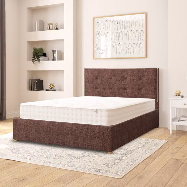 Aspire Presley Upholstered Ottoman Storage Bed in Brown Yorkshire Knit Fabric, W/D/H: 180 x 200 cm