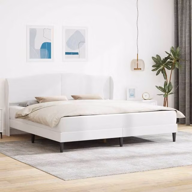 Berkfield Home Modern Upholstered Bed Frame with Headboard in White Faux Leather, W/D/H: 180 x 200 cm
