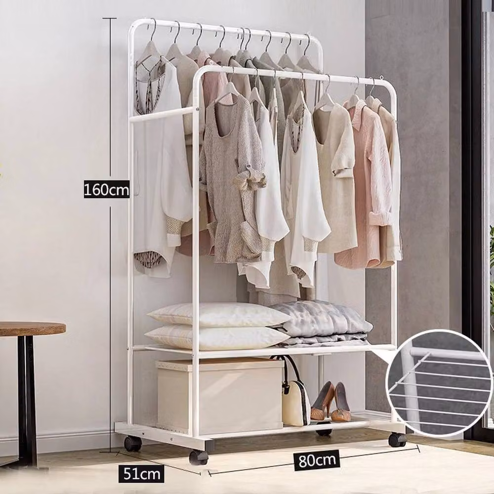 KORVIXA Wheeled Metal Clothing Rack in White, W/D/H: 90 x 40 x 160 cm – 2