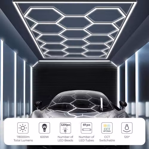 ENERJ 600W Hexagon LED Garage Ceiling Light, 14 Hexagon Frame, CCT Switchable 3000K-6000K, White – 3