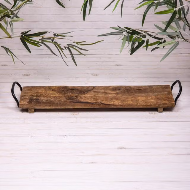 Annibells Rectangular Brown Mango Wood Charcuterie Board with Metal Handles