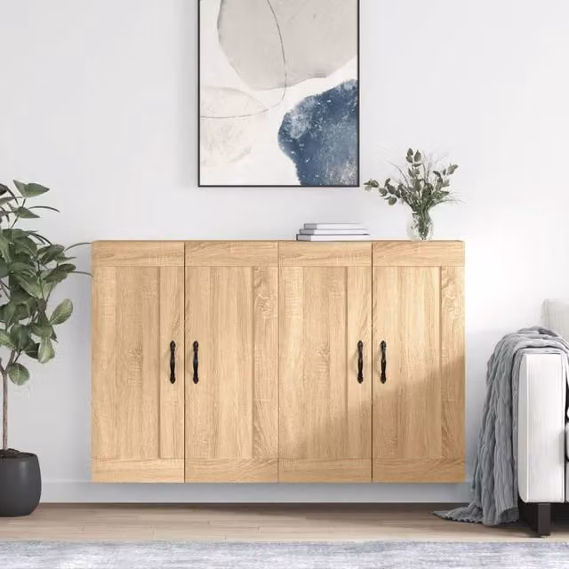 Berkfield Home Set of 2 Wall Mounted Cabinets in Sonoma Oak Brown Engineered Wood – 1