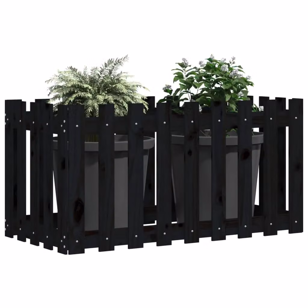 Berkfield Home Garden Raised Bed with Fence Design in Black, Solid Wood and Plastic, W: 100 cm, D: 50 cm, H: 70 cm – 2