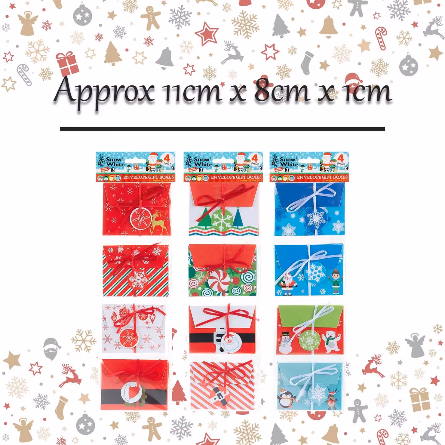 VFM e-Store Christmas Gift Boxes with 3 Xmas Themed Designs, Multicolour, W: 11 cm, D: 8 cm, H: 1 cm – 2