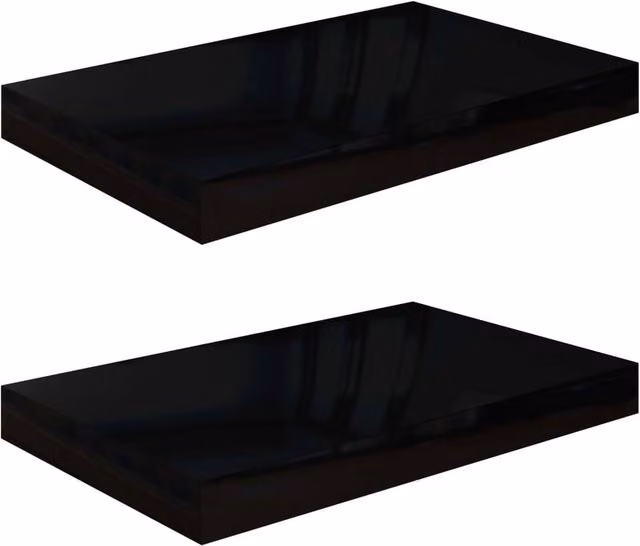 Berkfield Home Set of 2 High Gloss Black Floating Wall Shelves, W/D/H: 40 x 23 x 3.8 cm – 1