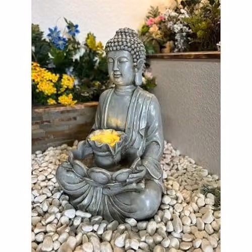 Tranquility Calm Reflection Solar Powered Tabletop Water Feature in Natural Grey Resin – 4