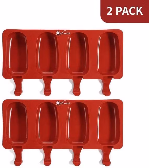PAWNORA Red Silicone Ice Lolly Mould with 2 x 4 Cavities