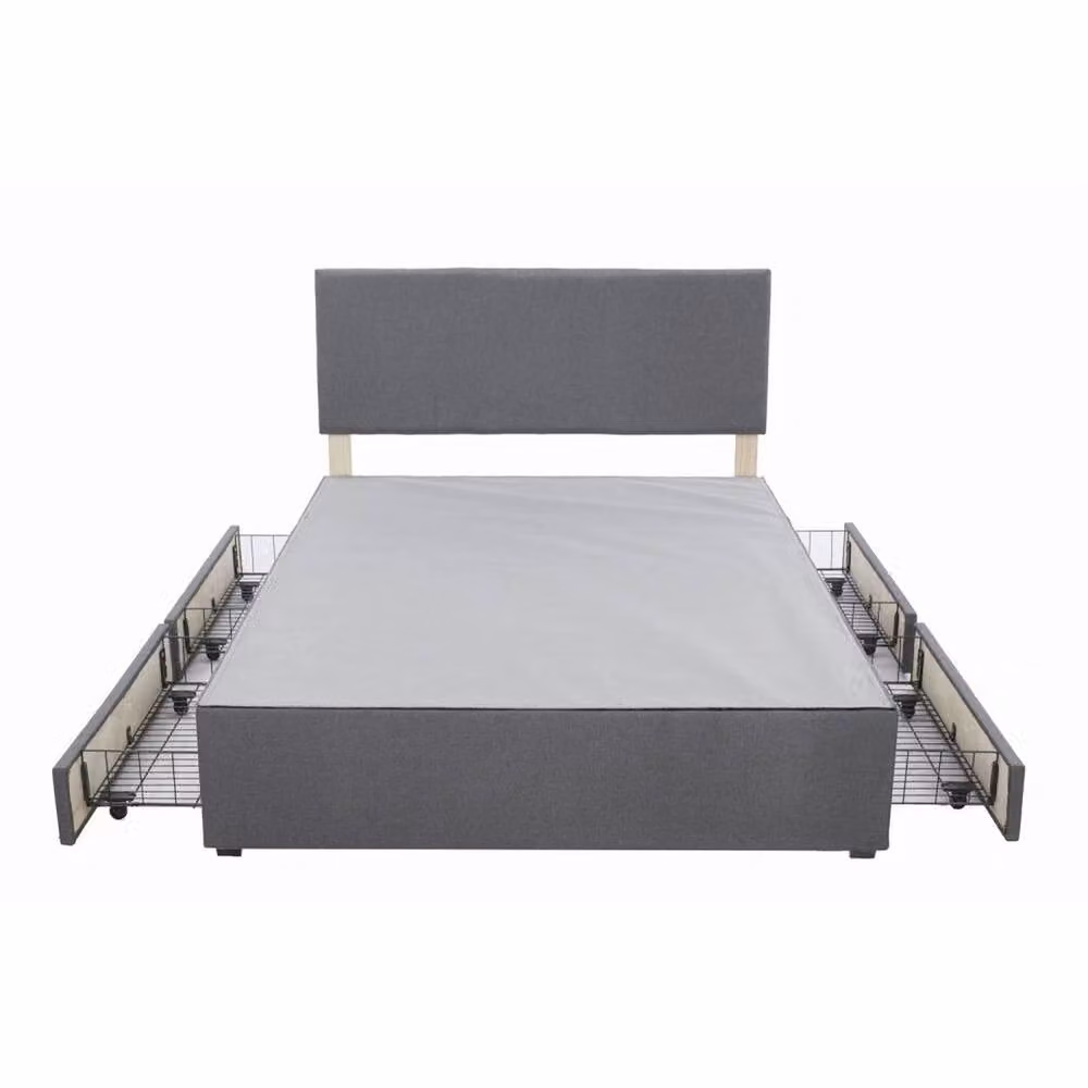 FORGEVIO Modern Upholstered Double Bed Frame in Grey Fabric, H: 99 cm, W: 137 cm, D: 194 cm – 2