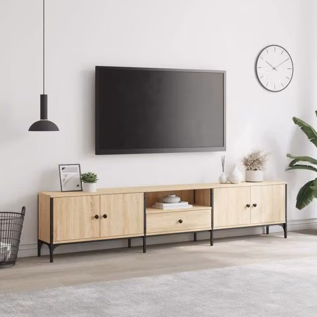 Berkfield Home TV Cabinet with Drawer in Sonoma Oak, Natural, W/D/H: 200 x 25 x 44 cm