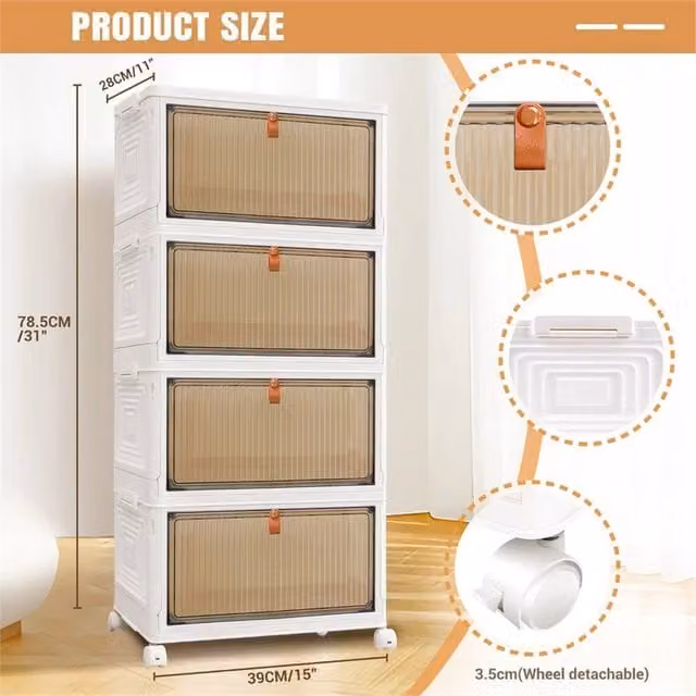 Nordara 4 Tier Plastic Storage Drawer Tower with Castors in White
