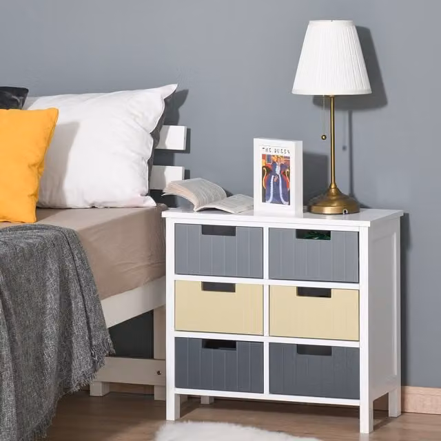 HOMCOM Modern 6 Drawer Storage Chest and Side Cabinet in White and Multicolour