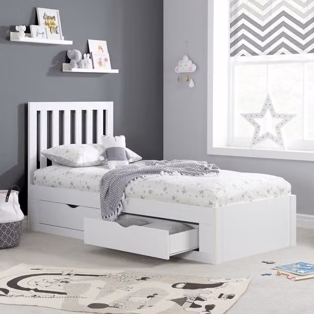 Birlea Appleby Single Bed in White with Drawers, W/D/H: 90 x 190 cm