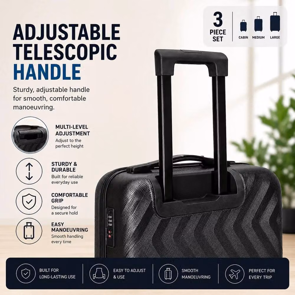 Havendro 3-Piece Hard Shell Suitcase Set with TSA Lock and 360 Degree Wheels, Black – 3