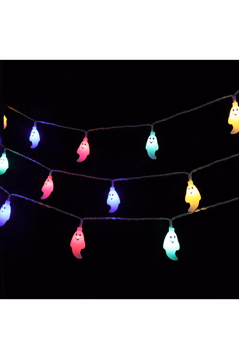 Living and Home Halloween LED String Lights with 20 Plastic Ghosts, Multicolour and Warm White, Battery Operated, 3m – 2
