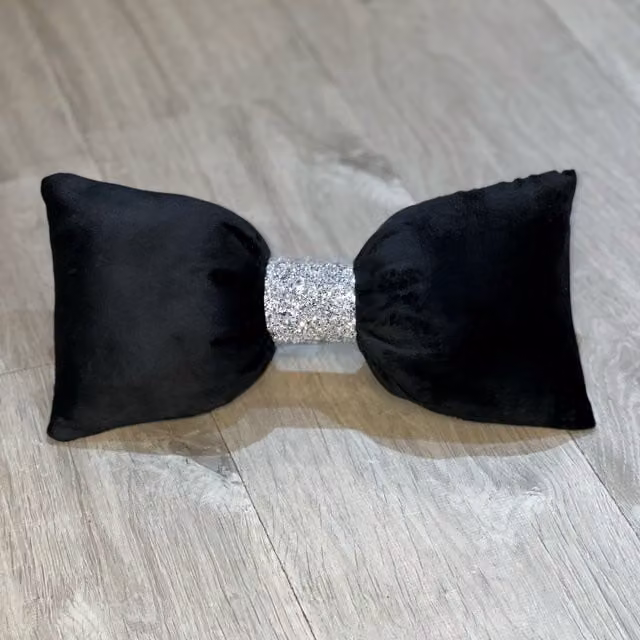 FABRICNCO Black Plush Velvet Bow Cushion