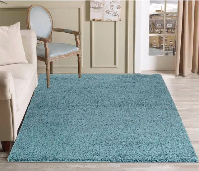 Desire Rugs Plain Fluffy Shaggy Area Rug in Duck Egg Blue, W: 80 cm, L: 150 cm