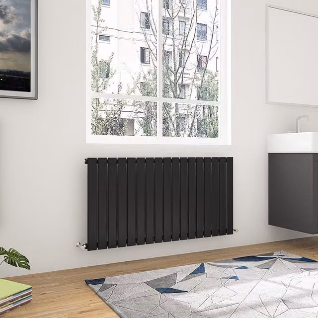 AicaBathroom Horizontal Flat Panel Single Steel Radiator in Black, W: 115.6 cm, H: 60.0 cm