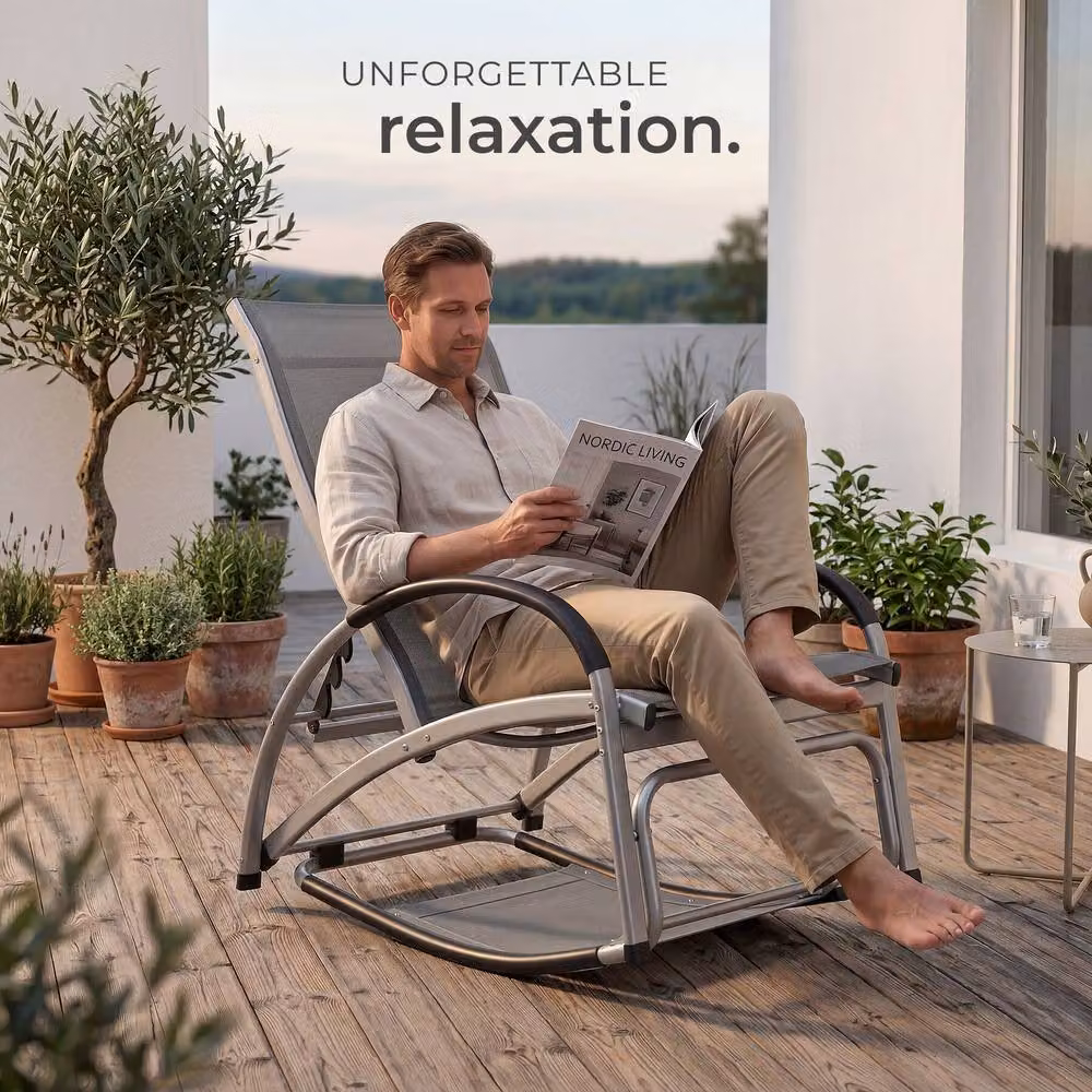 tectake Avignon Sun Lounger in Dark Grey with Adjustable Headrest and Armrests – 7