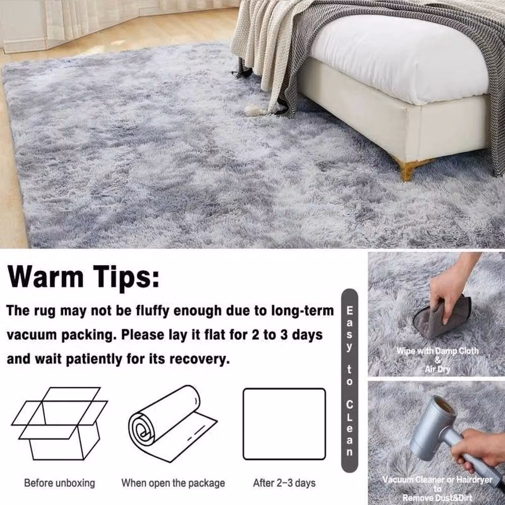 NESTLUNE Tie Dye Light Grey Large Shaggy Rug, W: 230 cm, D: 160 cm – 3
