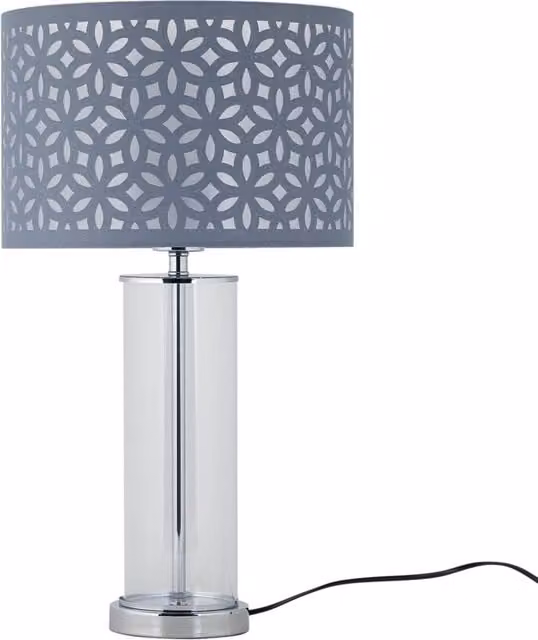 First Choice Lighting Aura Chrome Table Lamp with Grey Shade