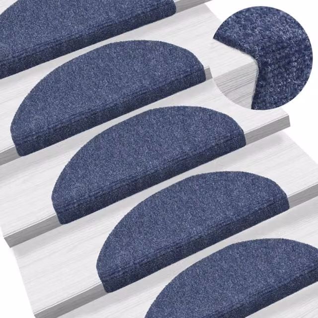 Berkfield Home 15 Piece Self-adhesive Needle Punch Stair Mats, Blue, W: 65 cm, D: 21 cm, H: 4 cm – 1