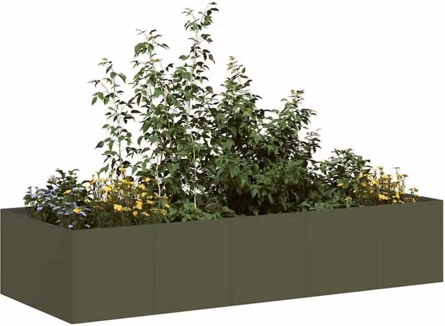 Berkfield Home Steel Planter in Olive Green, W/D/H: 200 x 80 x 40 cm – 1