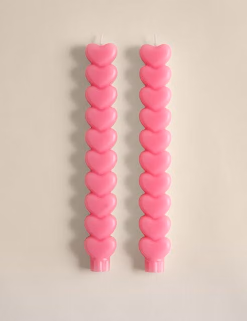 M&S Heart Dinner Candles, 2 Pack, Pink