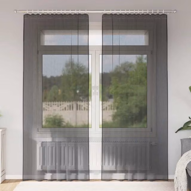 Berkfield Home Black Transparent Voile Curtains with Rod Pockets, 2 Pack