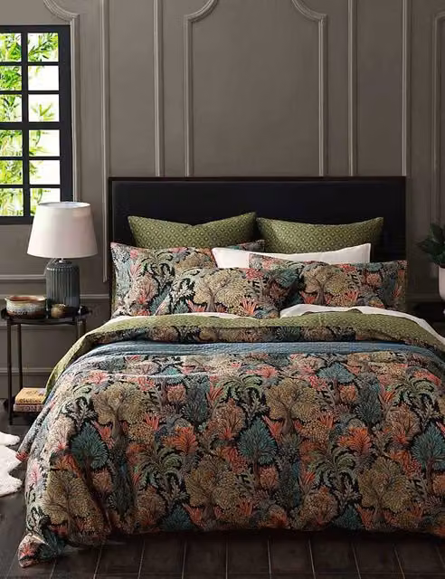 MM Linen Anders Reversible Green Mix Pure Cotton Bedding Set, W: 180 cm x L: 200 cm