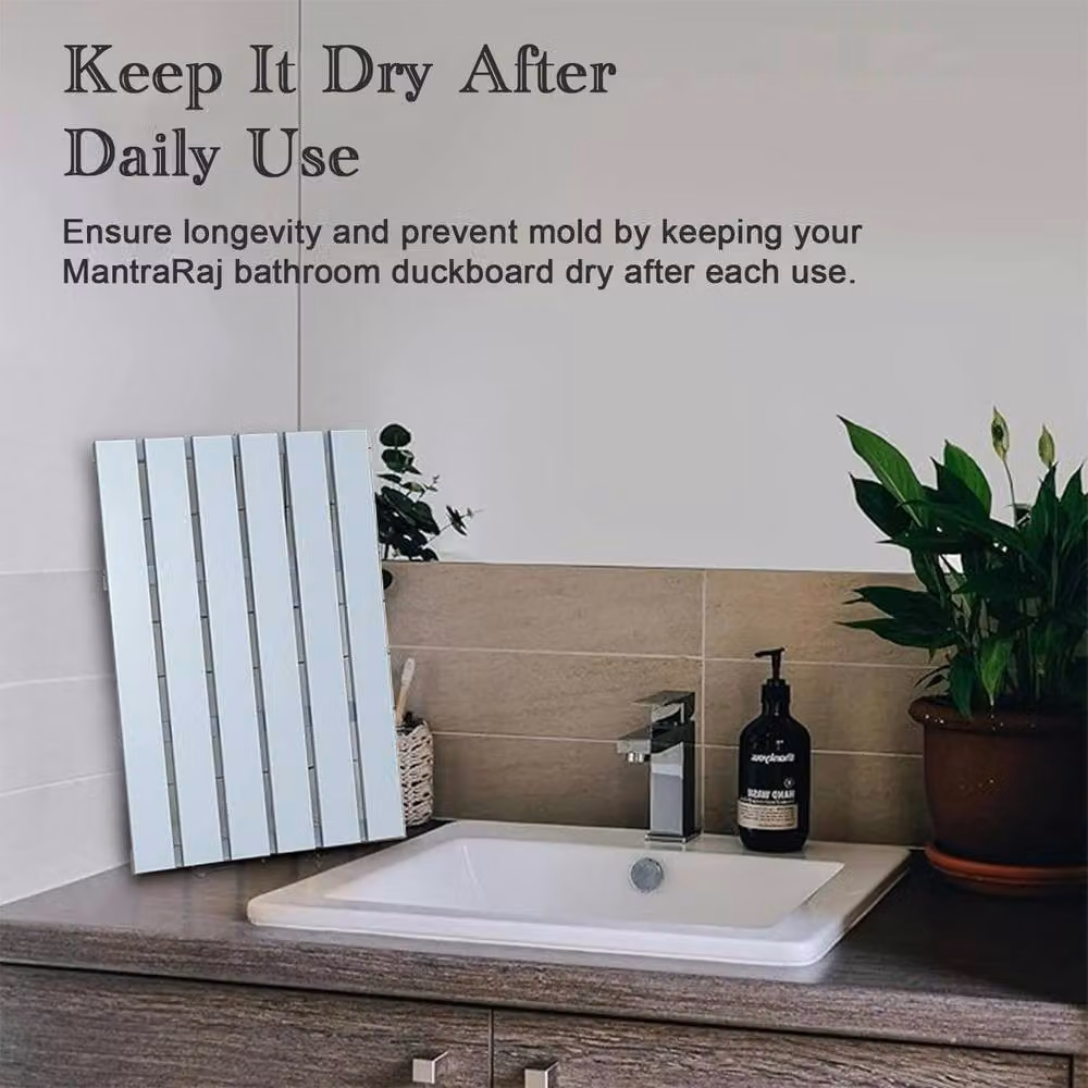 MANTRARAJ Bamboo Duckboard Bath Mat in Grey with Non-Slip and Quick-Drying Features – 3