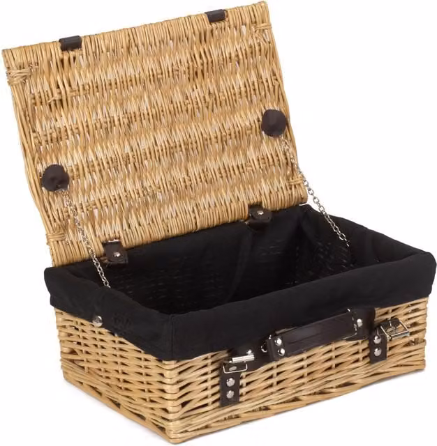 Red Hamper Wicker Picnic Basket with Black Cotton Lining, Diameter: 36 cm