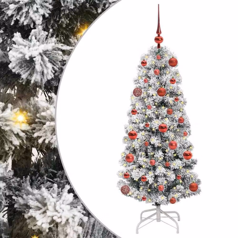 Berkfield Home Artificial Hinged Christmas Tree in Green and White, Height: 120 cm – 2