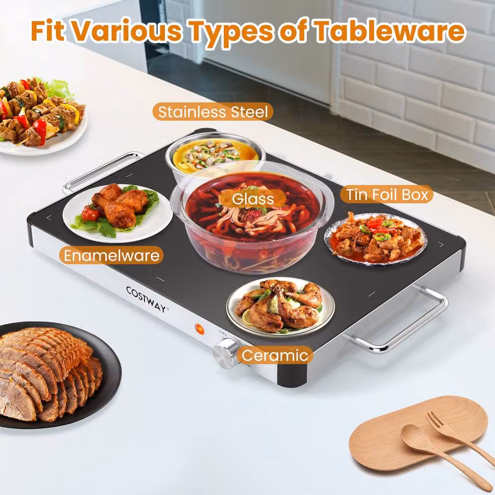 Costway Electric Tempered Glass Food Warmer and Warming Tray in Black – 5