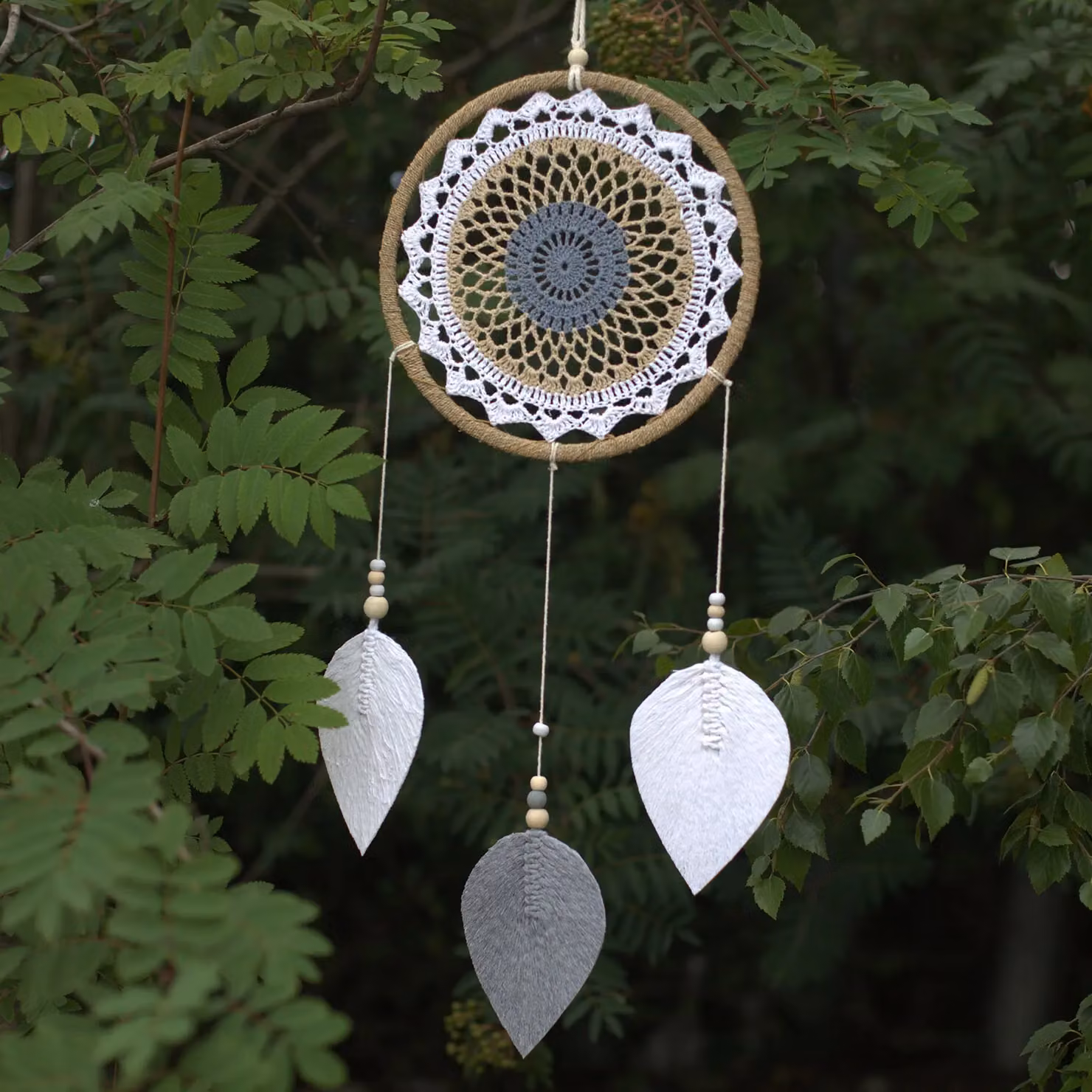 KDMD Dream Catcher Large Elemental Spirits in Brown and Multicolour with Rattan, Wood and Textile Details – 3