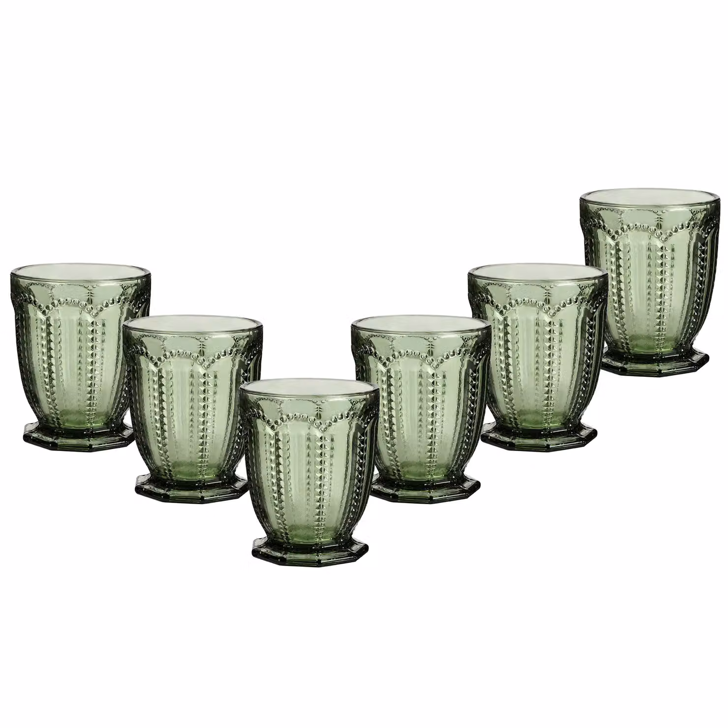 Dibor Set of 6 Green Embossed Geometric Glass Tumblers, 290ml per glass – 2