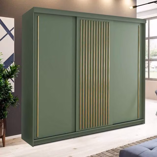 Sliding Wardrobes 4U Modern Double Sliding Wardrobe in Green, W 250 cm x H 217 cm x D 62 cm