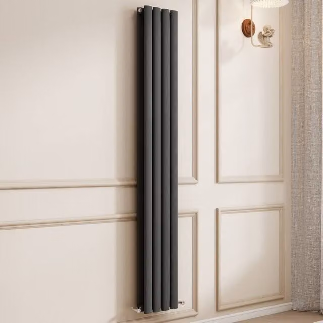 Banyetti Orva Anthracite Vertical Double Oval Column Radiator in Charcoal, H: 160 cm, W: 23.6 cm