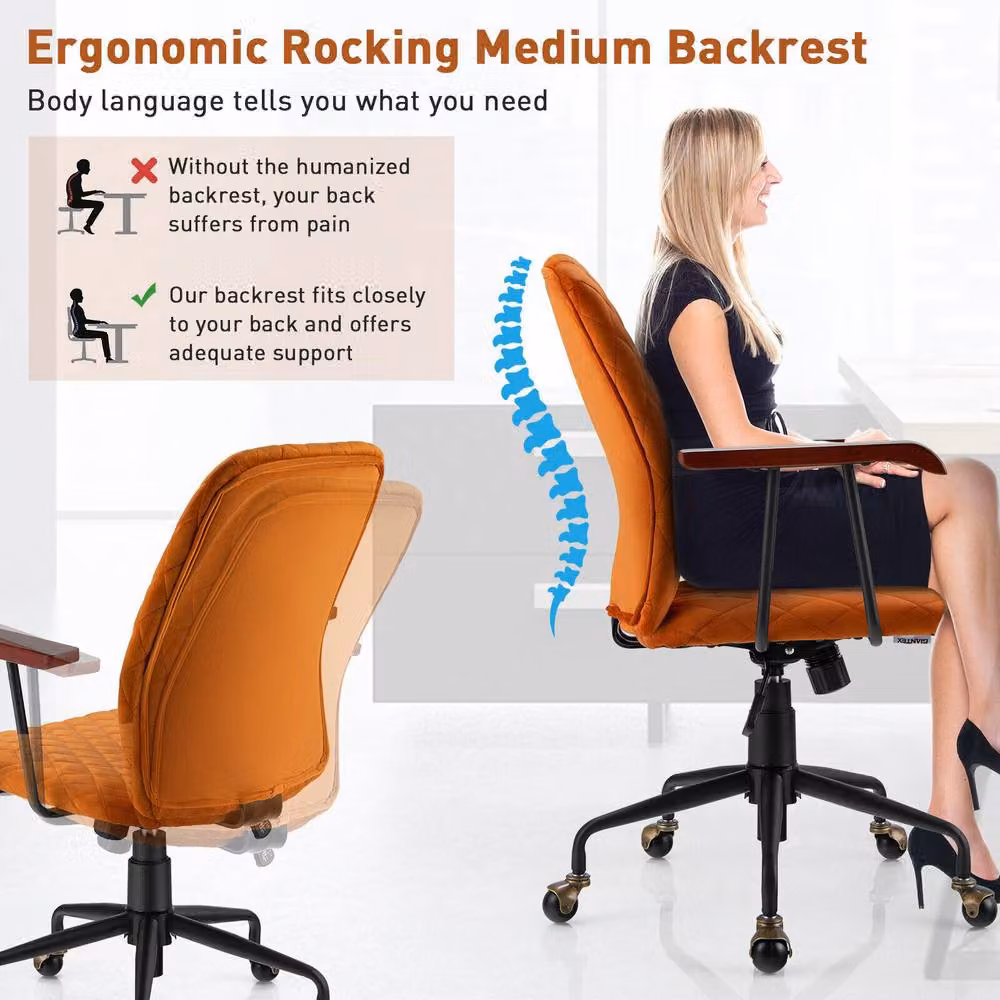 CASART Orange Velvet Rocking Leisure Chair with 360 Degree Swivel and Adjustable Task Features – 7