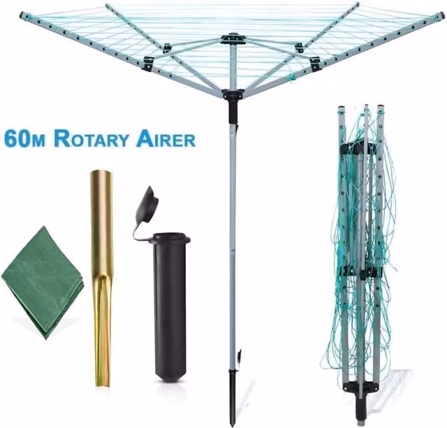 FLAVORA Heavy Duty 4 Arm Rotary Airer in Silver, UV Resistant Steel and Plastic, W/D/H: 100 x 15 x 100 cm – 1