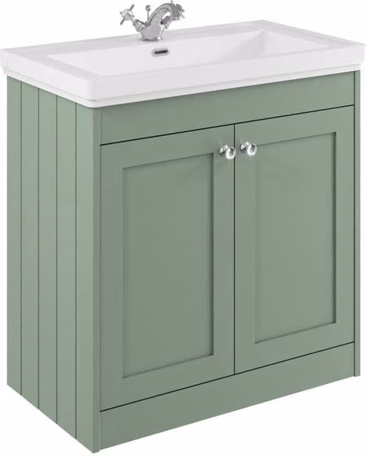 Balterley Green Floor Standing 2 Door Bathroom Unit with Classic Basin and 1 Tap Hole, Width: 80 cm