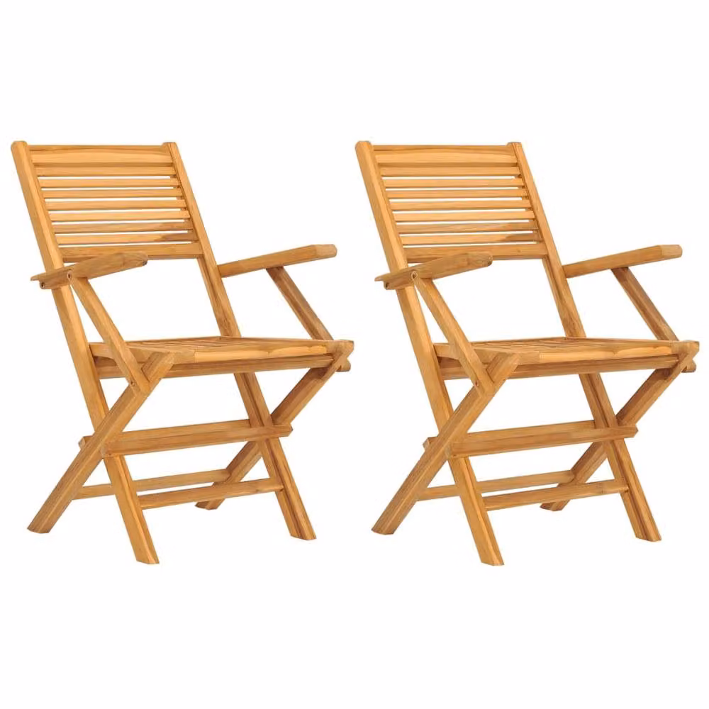 Berkfield Home Set of 2 Folding Garden Chairs in Brown Solid Teak Wood, W/D/H: 55 x 62 x 90 cm – 2