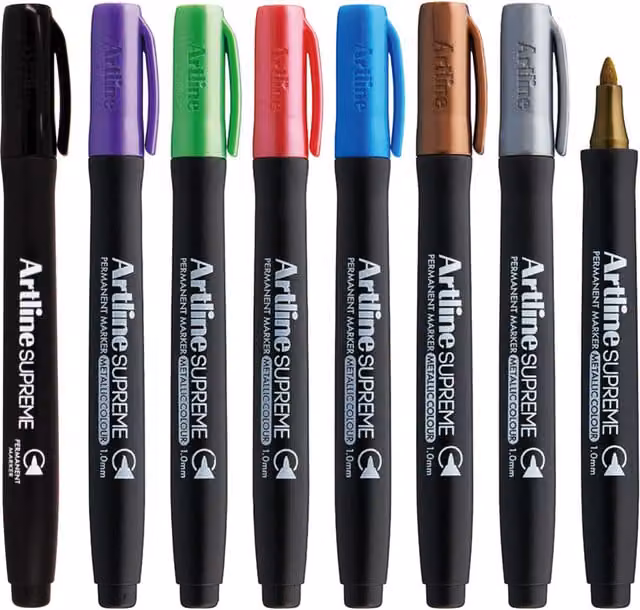 Artline Supreme Metallic Permanent Marker Pens, 8 Pack, Multicolour, Bullet Tip