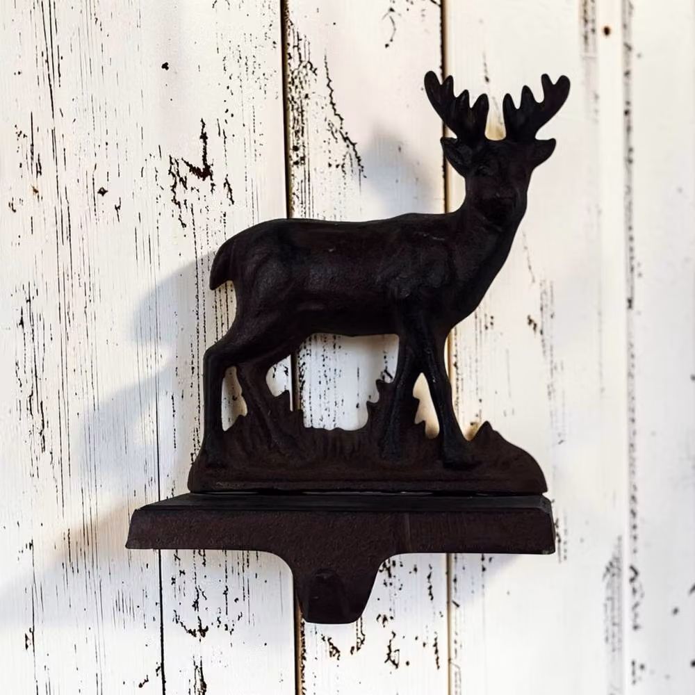 Four Candle Rustic Brown Cast Iron Reindeer Christmas Stocking Holder – 2