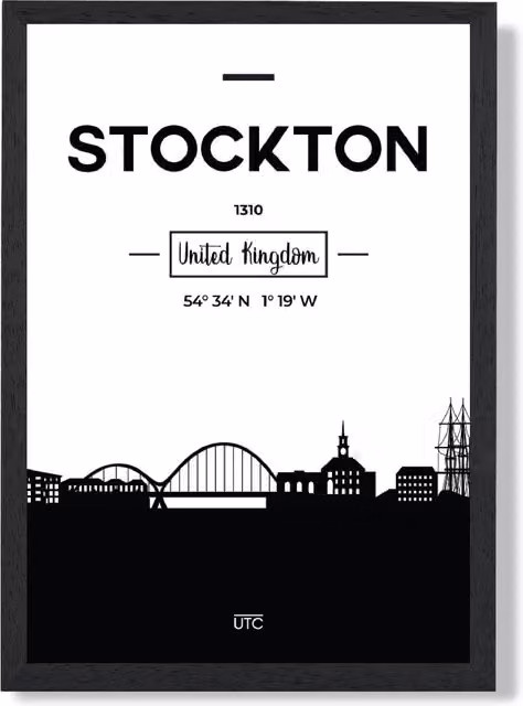 ARTZE Stockton Black and White City Skyline Framed Print – 1