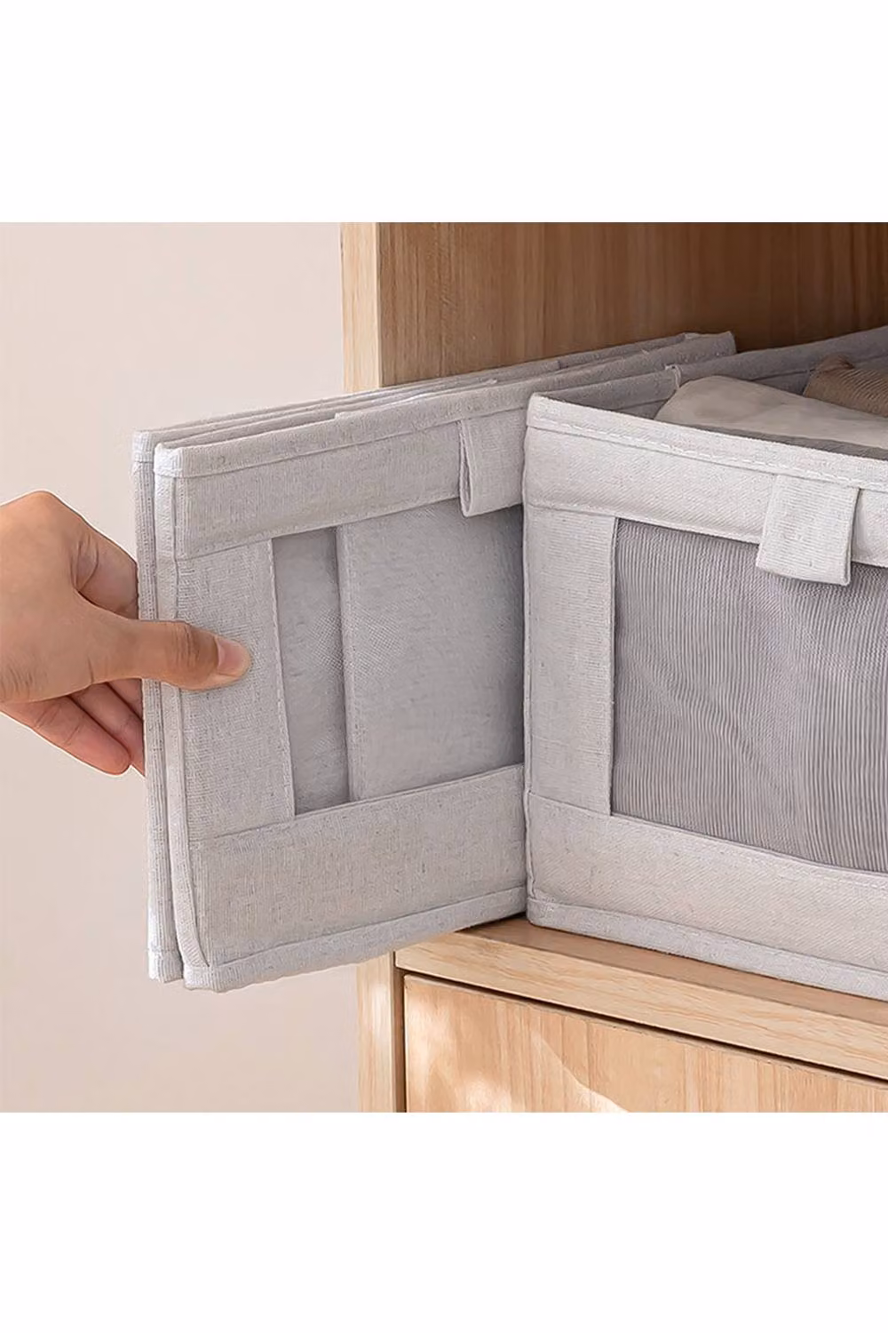 ExtraStar Foldable Fabric Clothes Storage Organizer Basket in Beige – 4